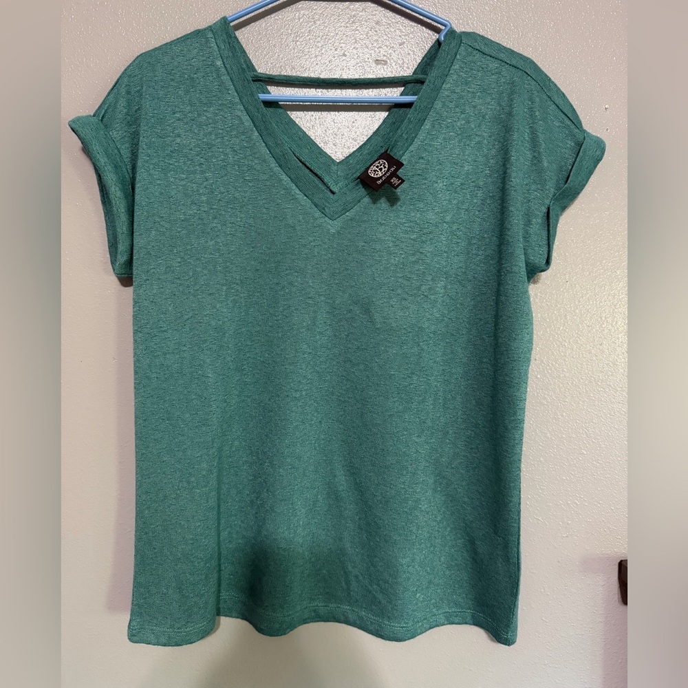 bobeau Teal V-Neck Short Sleeve Top